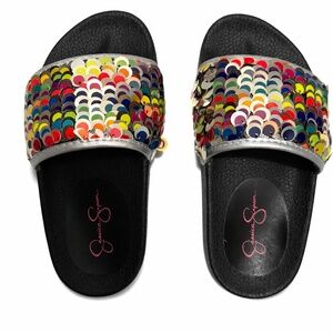 Jessica Simpson Toddler Girls Sequin Slide On Sandal, Black/Silver, Size 11